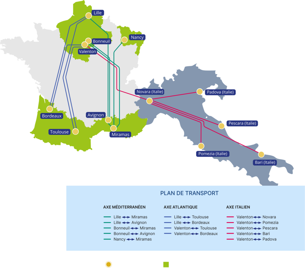 Carte du réseau Open Modal couvrant la France et l'Italie