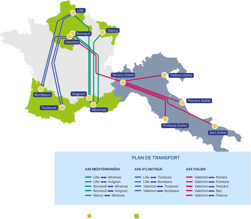 Carte du réseau Open Modal couvrant la France et l'Italie